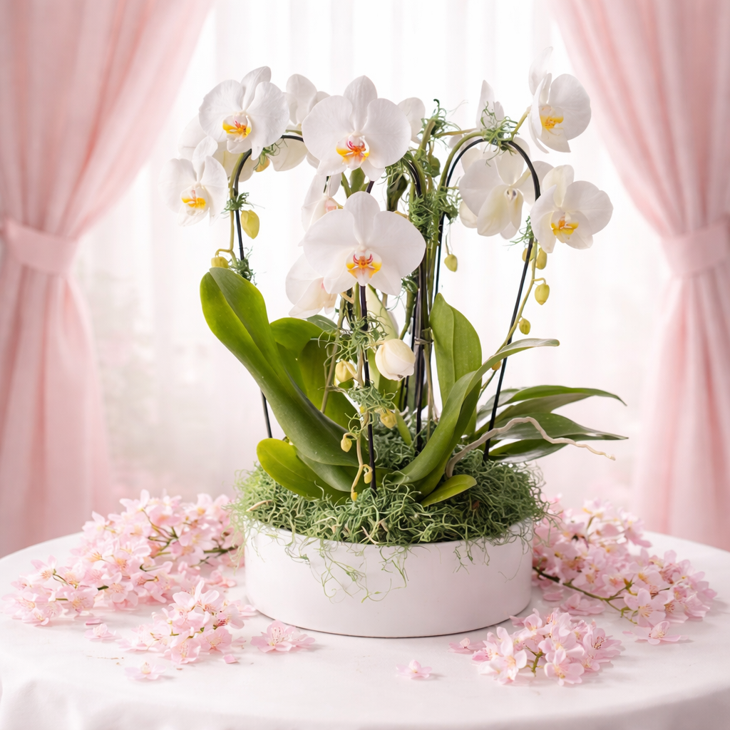 Mother's Day Cascading White Orchids - Live 5-Stem Arrangement Gift