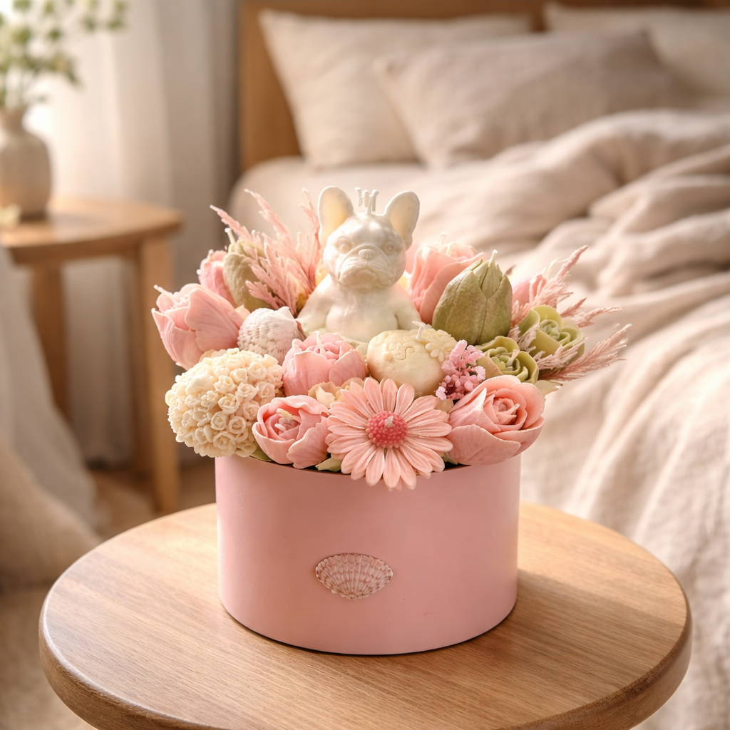 Frenchie Love Forever Candle Bouquet – Handmade Mother's Day Gift Box
