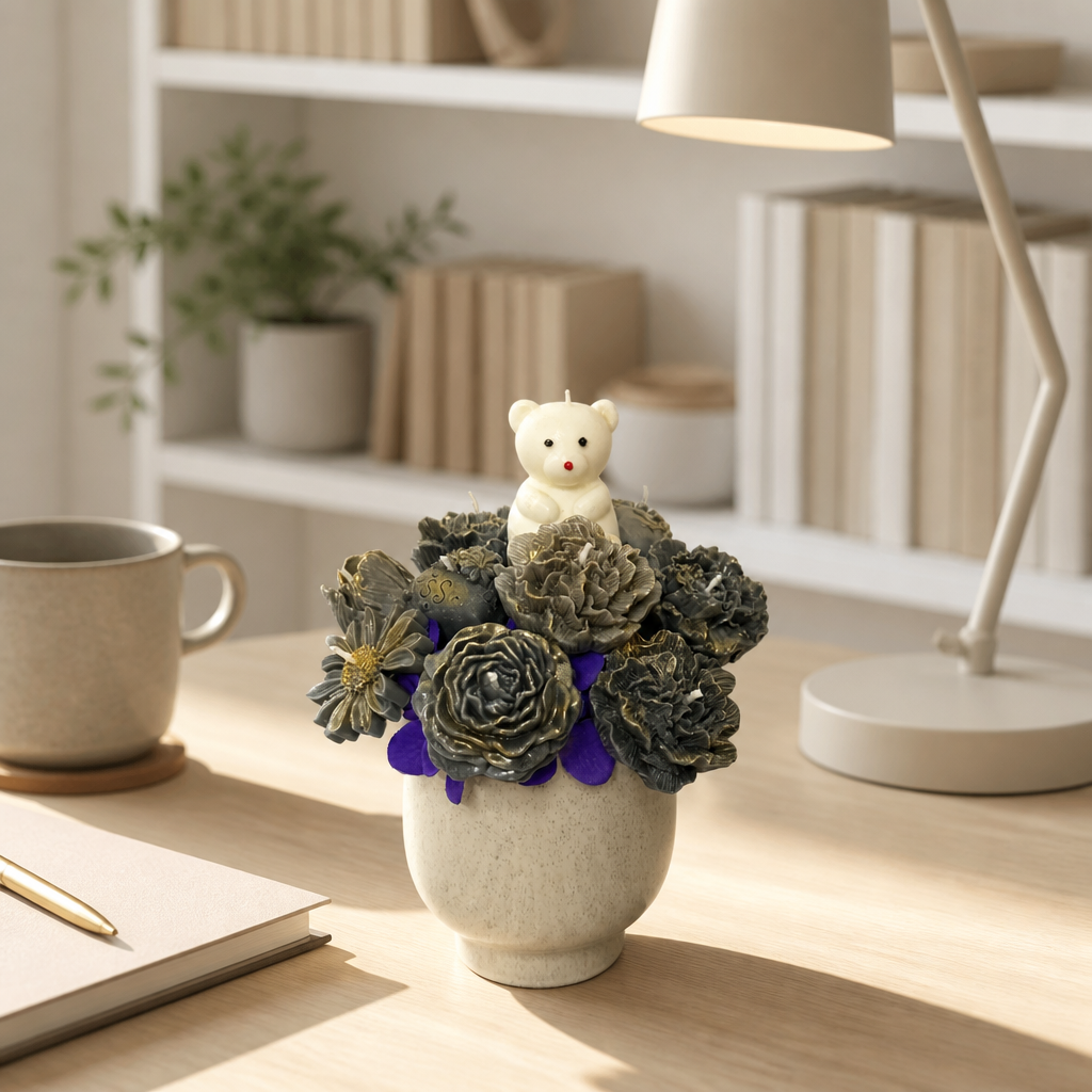 Midnight Bloom Teddy Arrangement