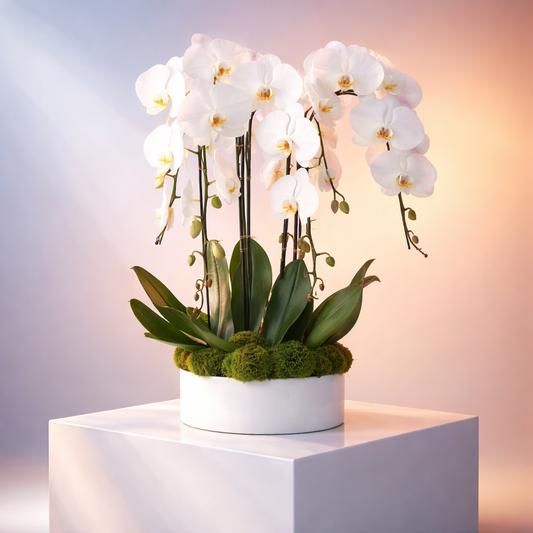Mother's Day Cascading White Orchids - Live 5-Stem Arrangement Gift