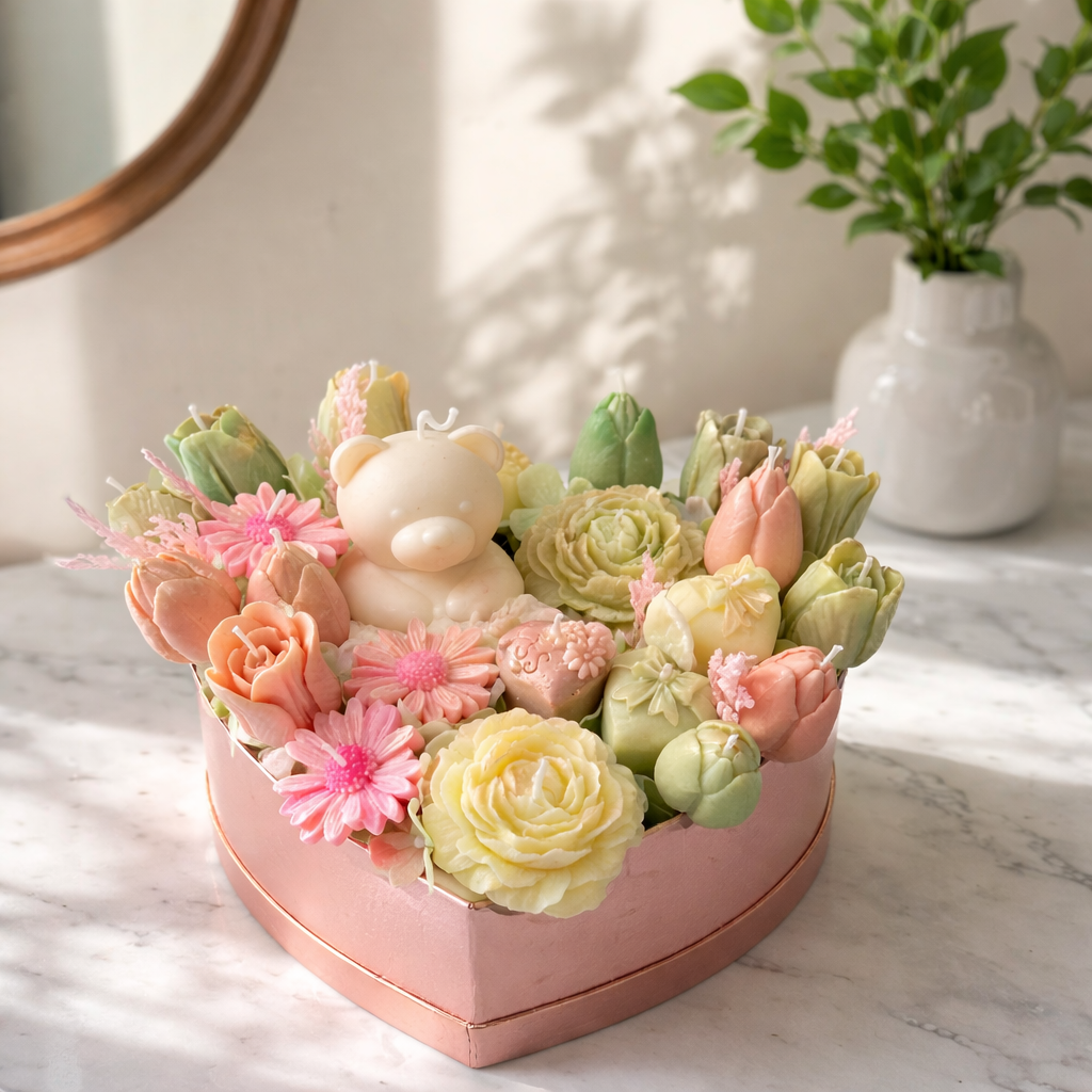The Teddy Hug Heart – Mother's Day Keepsake Candle Bouquet