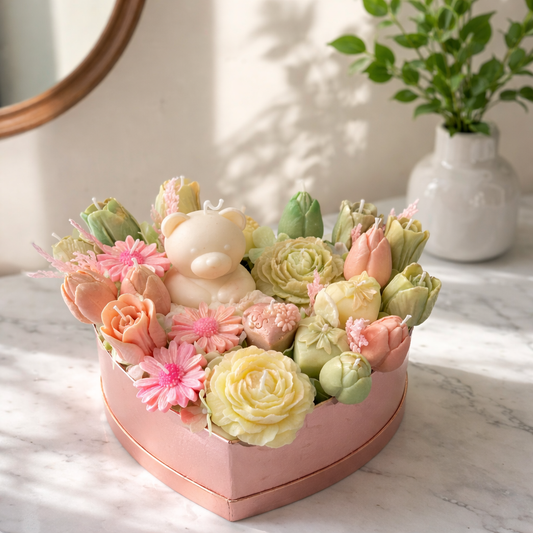 The Teddy Hug Heart – Mother's Day Keepsake Candle Bouquet