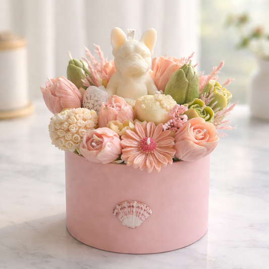 Frenchie Love Forever Candle Bouquet – Handmade Mother's Day Gift Box