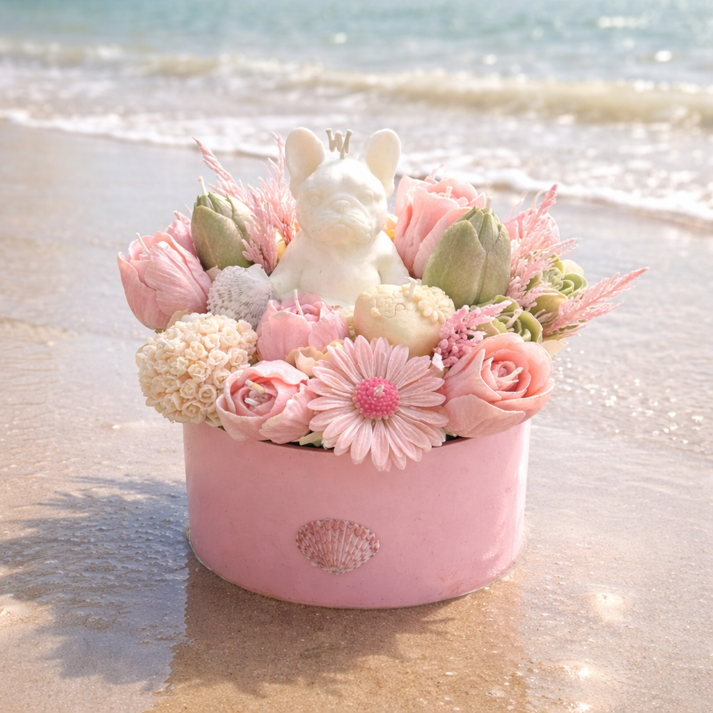 Frenchie Love Forever Candle Bouquet – Handmade Mother's Day Gift Box