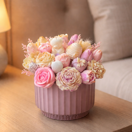 Blush Bear Bloom – Mother's Day Forever Bouquet Candle (Limited Edition)