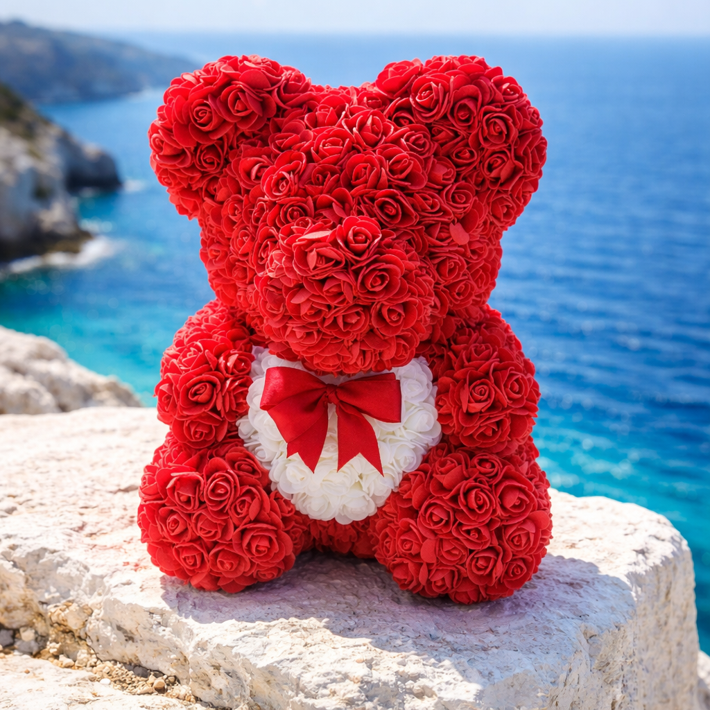 Amour Eternal Rose Bear - Classic Red with White Heart