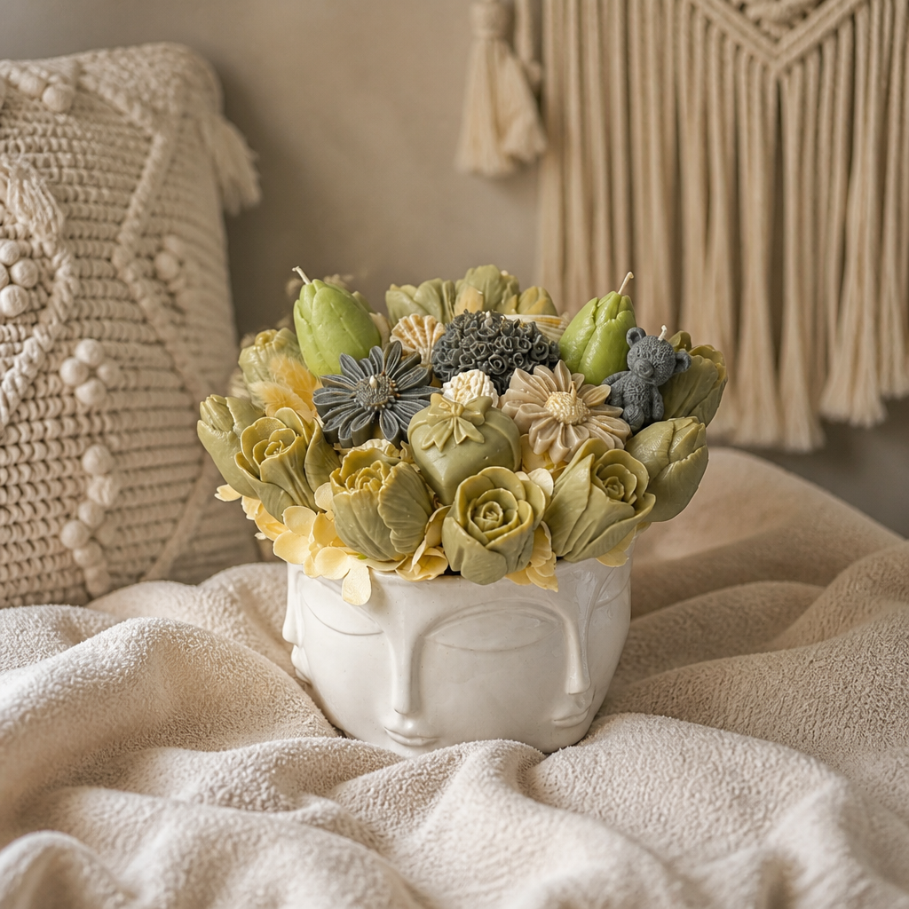 Dad's Zen Garden – Neutral Green Candle Bouquet for Father's Day