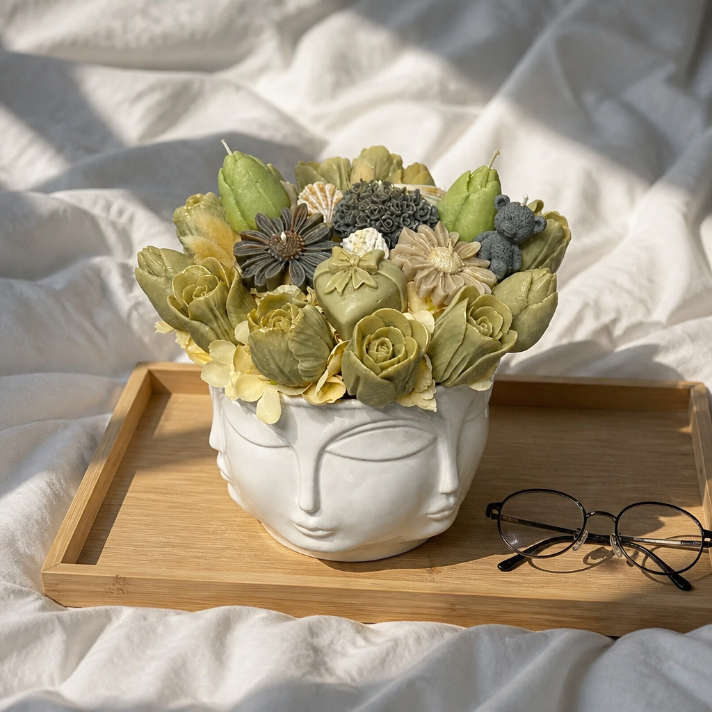 Dad's Zen Garden – Neutral Green Candle Bouquet for Father's Day