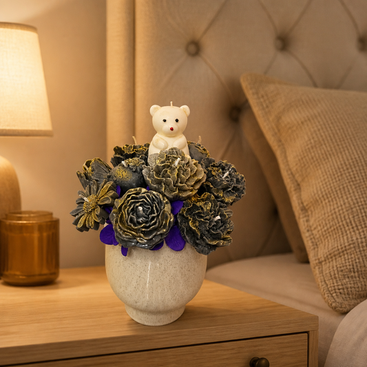 Midnight Bloom Teddy Arrangement