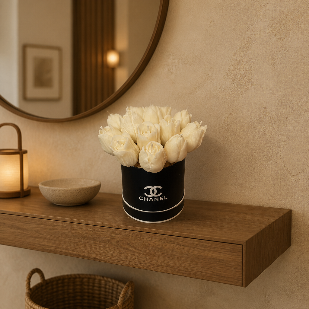 Ivory Tulip Blossom Candle Arrangement