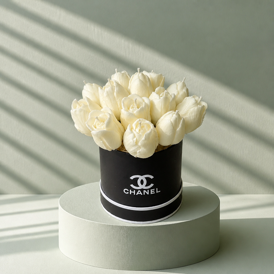 Ivory Tulip Blossom Candle Arrangement